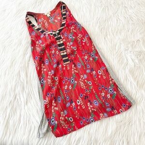 Tiny Red Floral Blouse with Grey Back